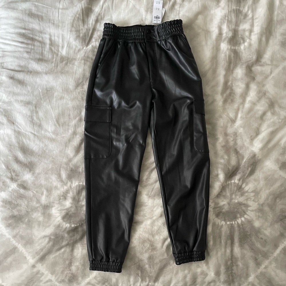 Abercrombie leather black leather joggers